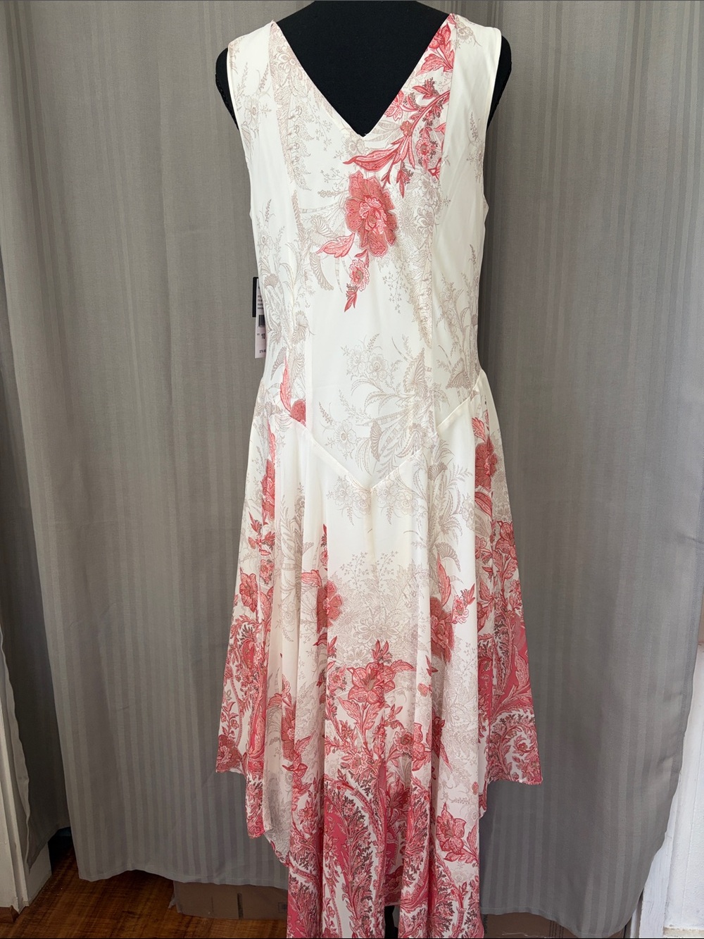 Sleeveless Creme and Coral Floral Cowl Neck Maxi Dress - Picture 6 of 7